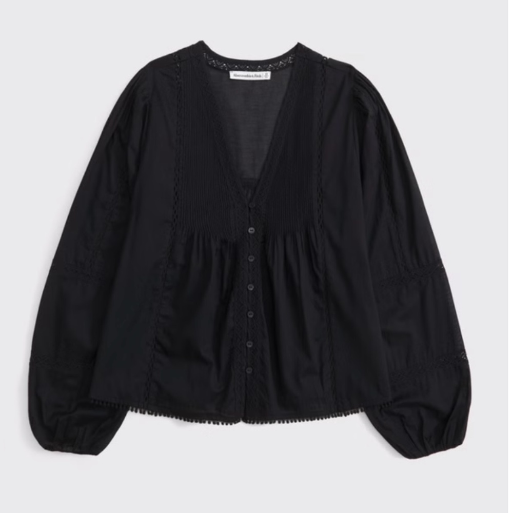 Abercrombie Lace-Trim Button-Through Blouse - size medium